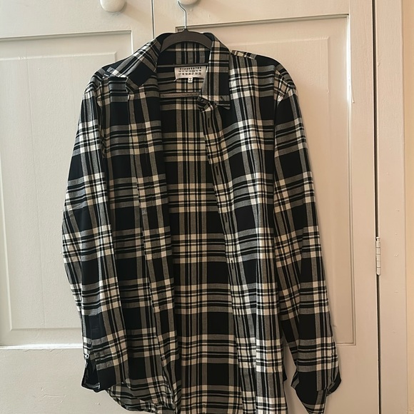 Maison Margiela Button down shirt Flannel black and cream